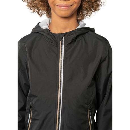 Veste imperméable noire unie pourvue d'une coupe droite et d'une capuche - Image 4
