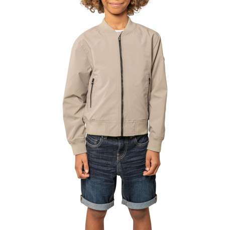 Bomber beige uni pourvu d'une coupe droite et de manches longues