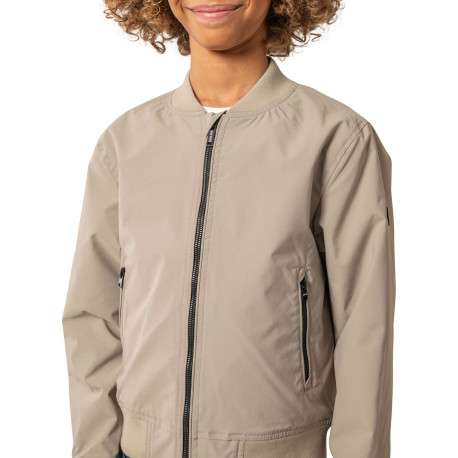 Bomber beige uni pourvu d'une coupe droite et de manches longues - Image 4