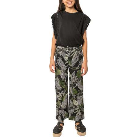 Pantalon chino noir tropical pourvu d'un cordon de serrage et d'une coupe droite - Image 3