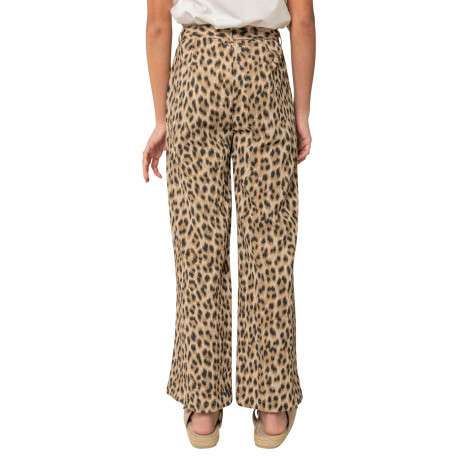 Pantalon chino beige animalier pourvu d'une coupe fluide et d'un lien à nouer - Image 2