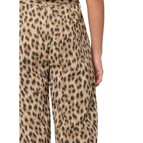 Pantalon chino beige animalier pourvu d'une coupe fluide et d'un lien à nouer - Image 4