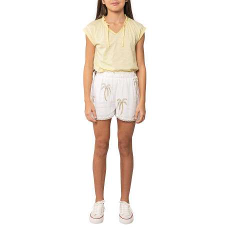 Short chino blanc uni pourvu d'une coupe droite et de motifs brodés - Image 3
