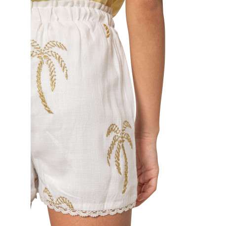 Short chino blanc uni pourvu d'une coupe droite et de motifs brodés - Image 4