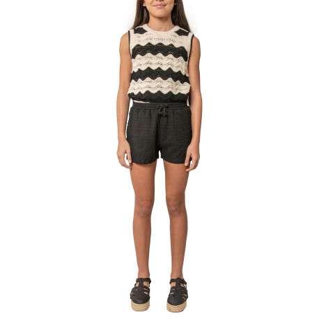 Short chino noir uni pourvu d'une coupe droite et d'une taille élastiquée - Image 3