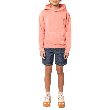 Sweat en coton mélangé rose uni pourvu d'une coupe droite et d'une capuche