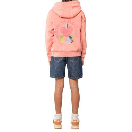 Sweat en coton mélangé rose uni pourvu d'une coupe droite et d'une capuche - Image 2