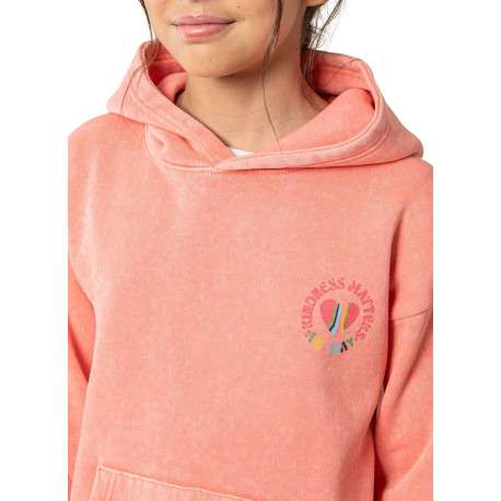 Sweat en coton mélangé rose uni pourvu d'une coupe droite et d'une capuche - Image 4