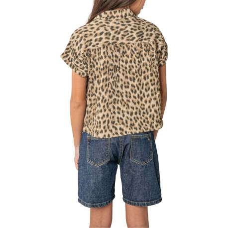 Chemisier beige animalier pourvu d'une coupe droite et d'un col à revers - Image 2