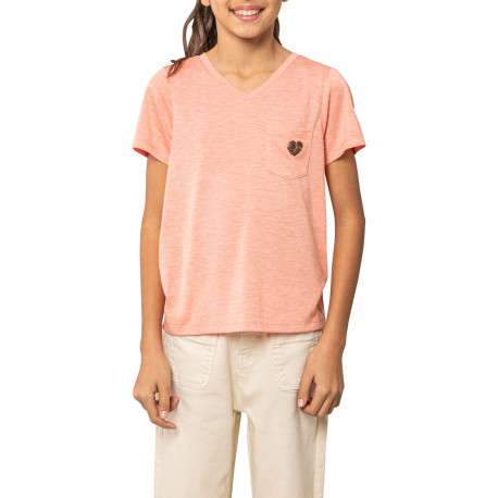 T-shirt rose uni pourvu d'une coupe droite et de manches courtes