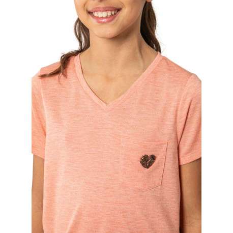 T-shirt rose uni pourvu d'une coupe droite et de manches courtes - Image 4