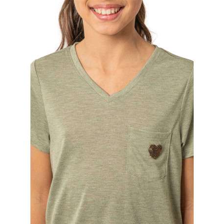 T-shirt kaki uni pourvu d'une coupe droite et de manches courtes - Image 4