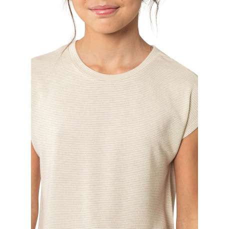 T-shirt écru à rayures pourvu d'une coupe droite et d'un col rond - Image 4
