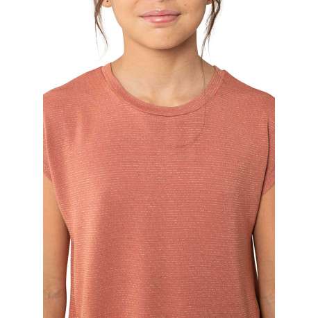 T-shirt rouille à rayures pourvu d'une coupe droite et d'un col rond - Image 4