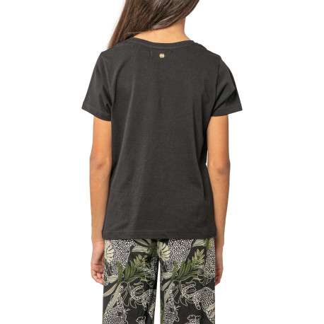 T-shirt en coton noir uni pourvu d'un col rond et de manches courtes - Image 2
