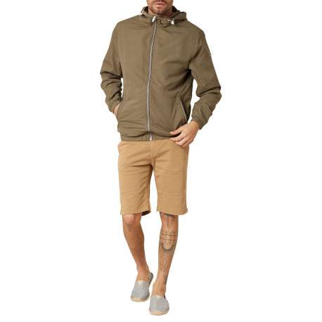Veste imperméable kaki unie pourvue d'une coupe droite et d'une capuche - Image 3