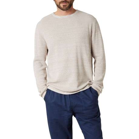 Pull en coton beige uni pourvu d'une coupe droite et d'un col rond
