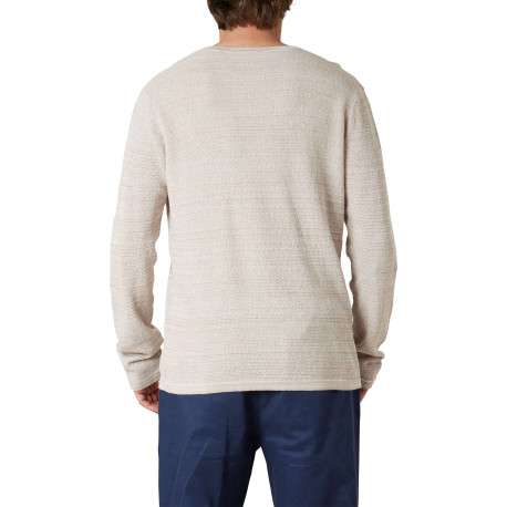 Pull en coton beige uni pourvu d'une coupe droite et d'un col rond - Image 2