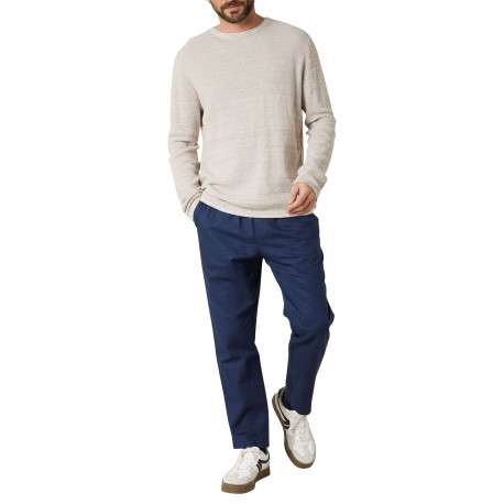 Pull en coton beige uni pourvu d'une coupe droite et d'un col rond - Image 3