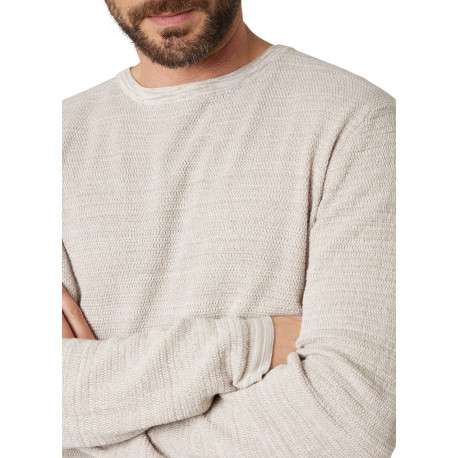 Pull en coton beige uni pourvu d'une coupe droite et d'un col rond - Image 4