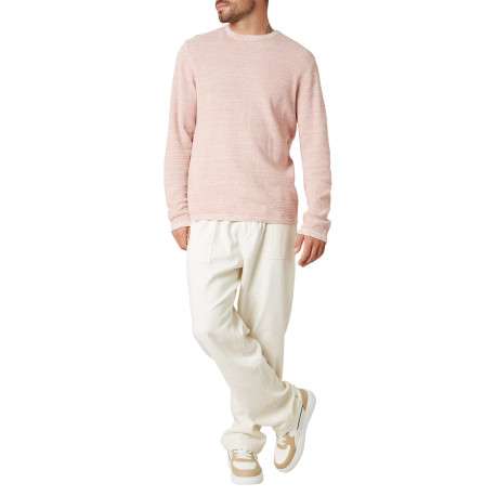 Pull en coton corail uni pourvu d'une coupe droite et d'un col rond - Image 3