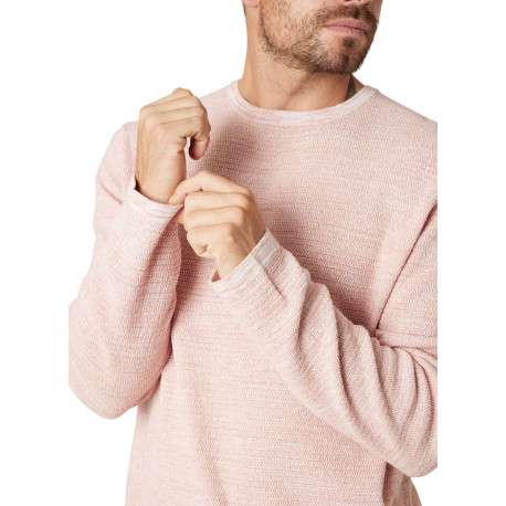 Pull en coton corail uni pourvu d'une coupe droite et d'un col rond - Image 4