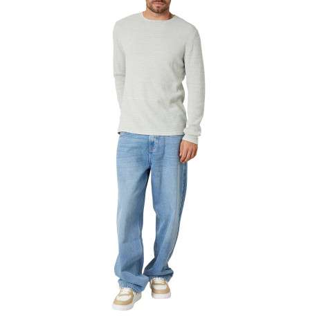 Pull en coton tilleul uni pourvu d'une coupe droite et d'un col rond - Image 3