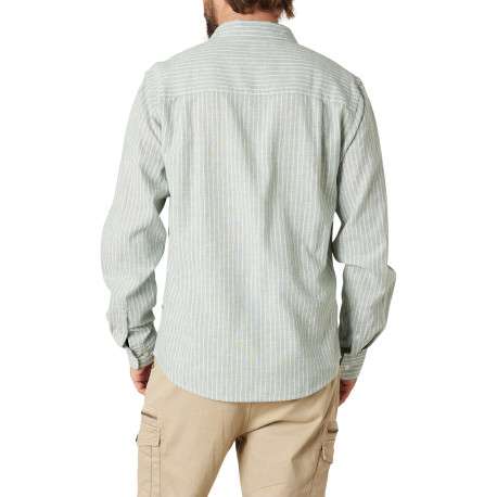 Chemise en coton et lin mélangé tilleul à rayures coupe droite col français - Image 2