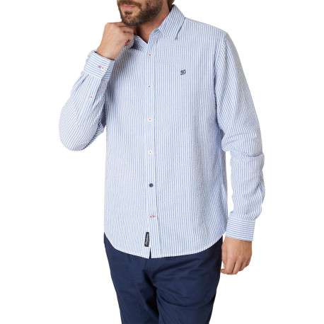 Chemise en coton bleu clair à rayures pourvue d'un col français