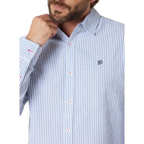 Chemise en coton bleu clair à rayures pourvue d'un col français - Image 4