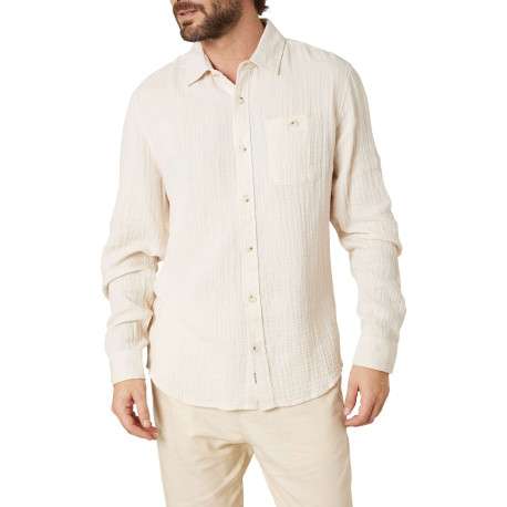 Chemise en coton écrue unie pourvue d'une coupe droite et d'un col français
