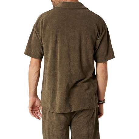 Chemise en coton mélangé kaki unie pourvue d'une coupe droite - Image 2