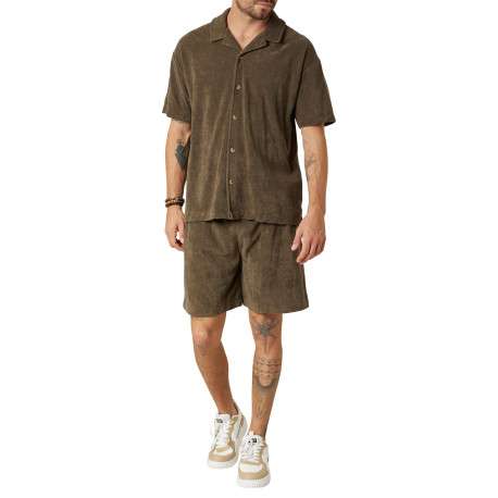 Chemise en coton mélangé kaki unie pourvue d'une coupe droite - Image 3