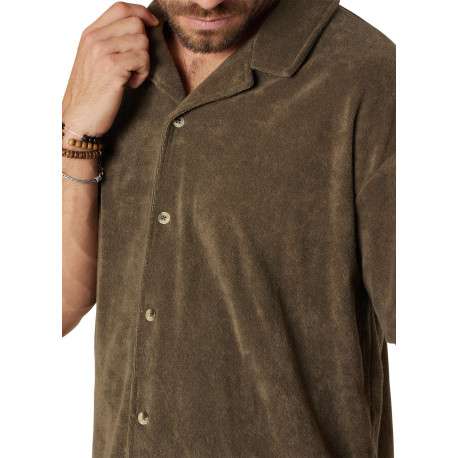 Chemise en coton mélangé kaki unie pourvue d'une coupe droite - Image 4