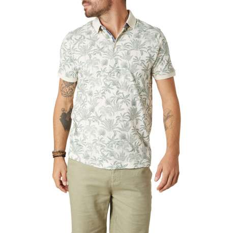 Polo en coton écru tropical pourvu d'une coupe droite et d'un col boutonné