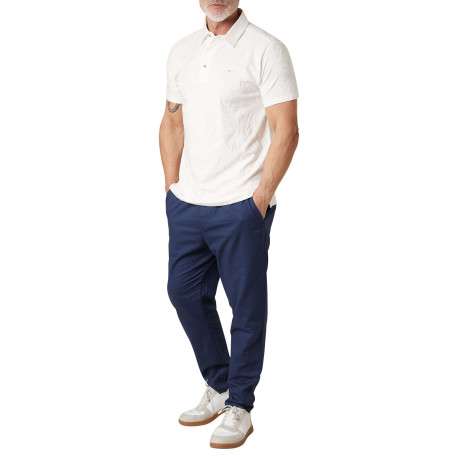 Polo en coton blanc uni pourvu d'une coupe droite et d'un col boutonné - Image 3