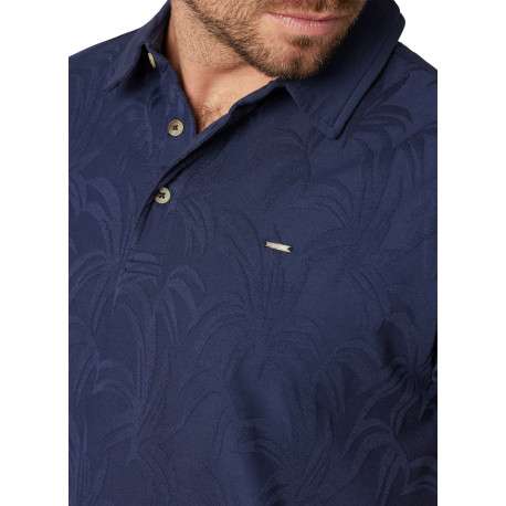 Polo en coton marine uni pourvu d'une coupe droite et d'un col boutonné - Image 4