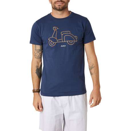 T-shirt en coton marine uni pourvu d'une coupe droite et d'un col rond