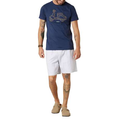 T-shirt en coton marine uni pourvu d'une coupe droite et d'un col rond - Image 3