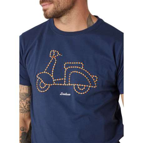 T-shirt en coton marine uni pourvu d'une coupe droite et d'un col rond - Image 4