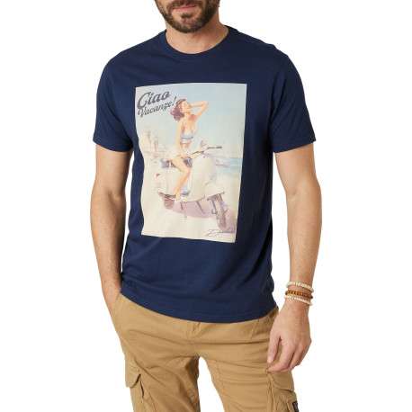 T-shirt en coton marine uni pourvu d'un col rond et d'une coupe droite