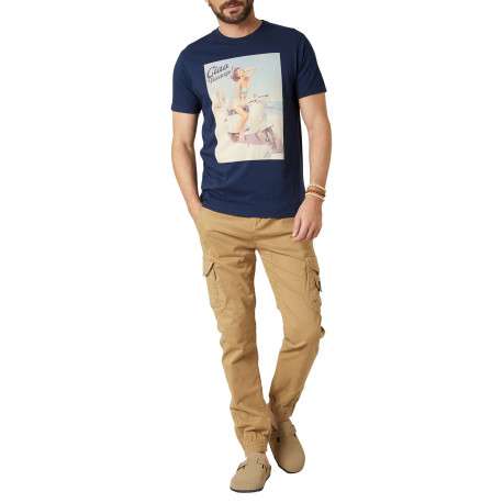 T-shirt en coton marine uni pourvu d'un col rond et d'une coupe droite - Image 3