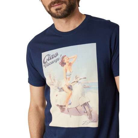 T-shirt en coton marine uni pourvu d'un col rond et d'une coupe droite - Image 4