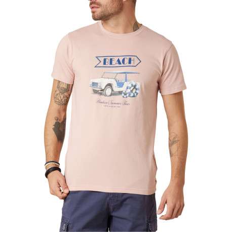 T-shirt en coton rose uni pourvu d'une coupe droite et d'un col rond