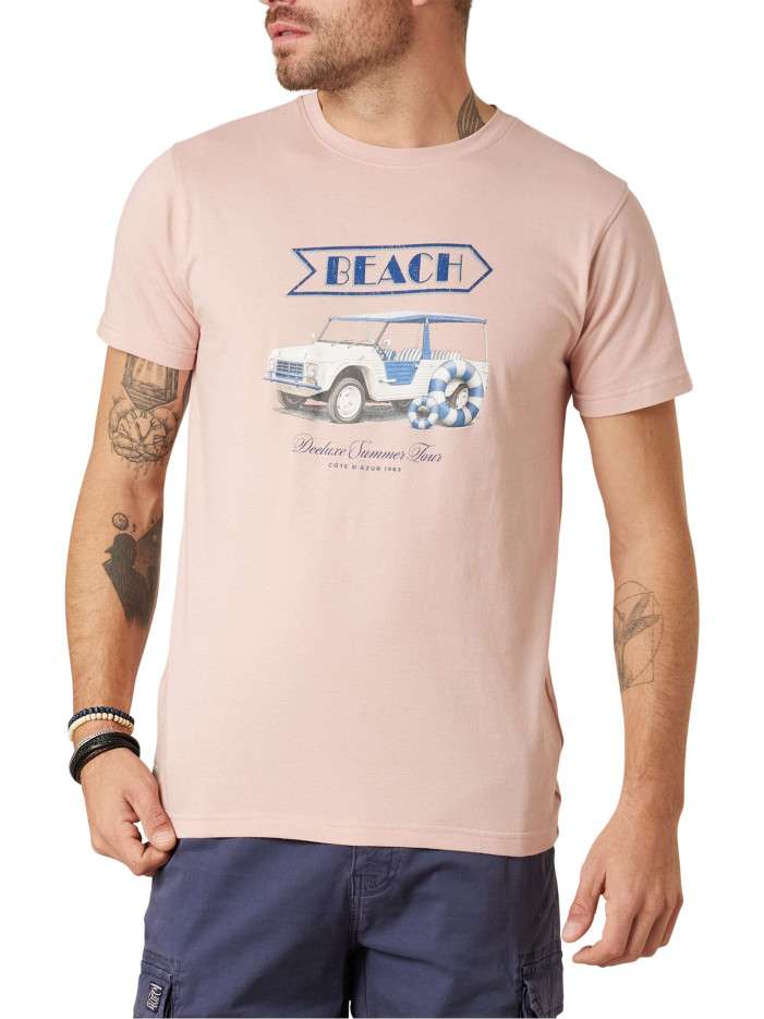 T-shirt en coton rose uni...