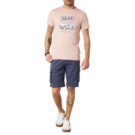 T-shirt en coton rose uni pourvu d'une coupe droite et d'un col rond - Image 3