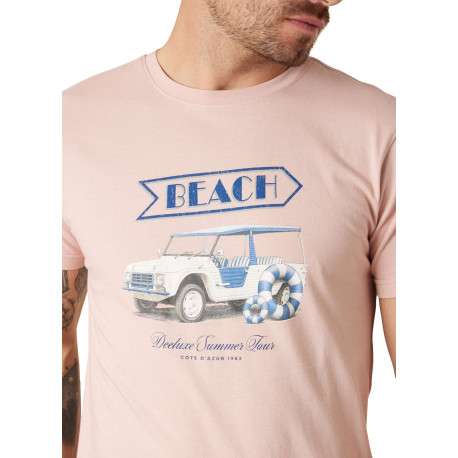 T-shirt en coton rose uni pourvu d'une coupe droite et d'un col rond - Image 4