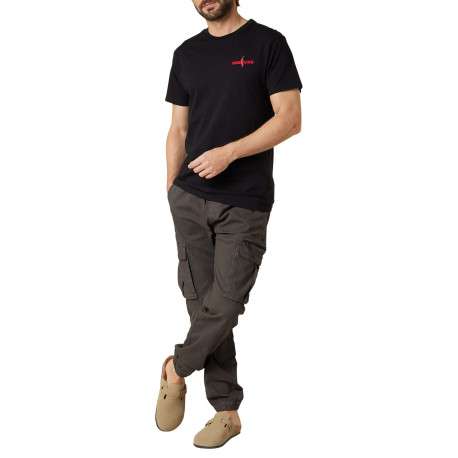 T-shirt en coton noir uni pourvu d'une coupe droite et d'un col rond - Image 3