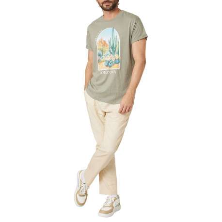 T-shirt en coton kaki uni pourvu d'une coupe droite et d'un col rond - Image 3