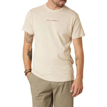 T-shirt en coton écru uni pourvu d'une coupe droite et d'un col rond